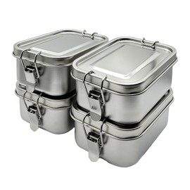 BITUSIC 4PCS Stainless Steel Bento Box with Lock 550ML Reusable Metal Lunch Container for Adults,Leak Proof Portable Snack Container,Easy to Clean | Snack Box Container,Leakproof Snack Container