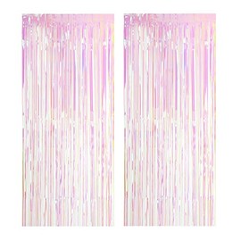 AILEXI Pack of 2 Metal Tinsel Curtains Foil Fringe Shimmer Curtain Door Window Decoration for Birthday Wedding Party Supplies Streamers 100 x 200 cm - Transparent Multicoloured