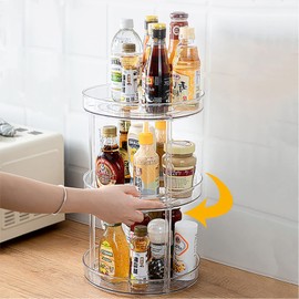 URALFA 3 Tier Bathroom Lazy Susan Organizer, 9 Inch Clear Rotating Makeup Organizer for Vanity, High-Capacity Acrylic Skincare Organizers 360 Rotating Tray for Countertop, Pantry, Kitchen, Cupboard