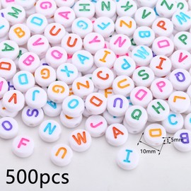 HERZWILD 500pcs Letters Beads 5×10mm White Round Acrylic Alphabet Colorful Letters Beads for Jewelry Crafts (Color-White)