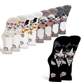 IDEGG Women girl Cute Animal casual cotton socks (5 Pairs Cute cat - 2, Women Size 4.5-8)