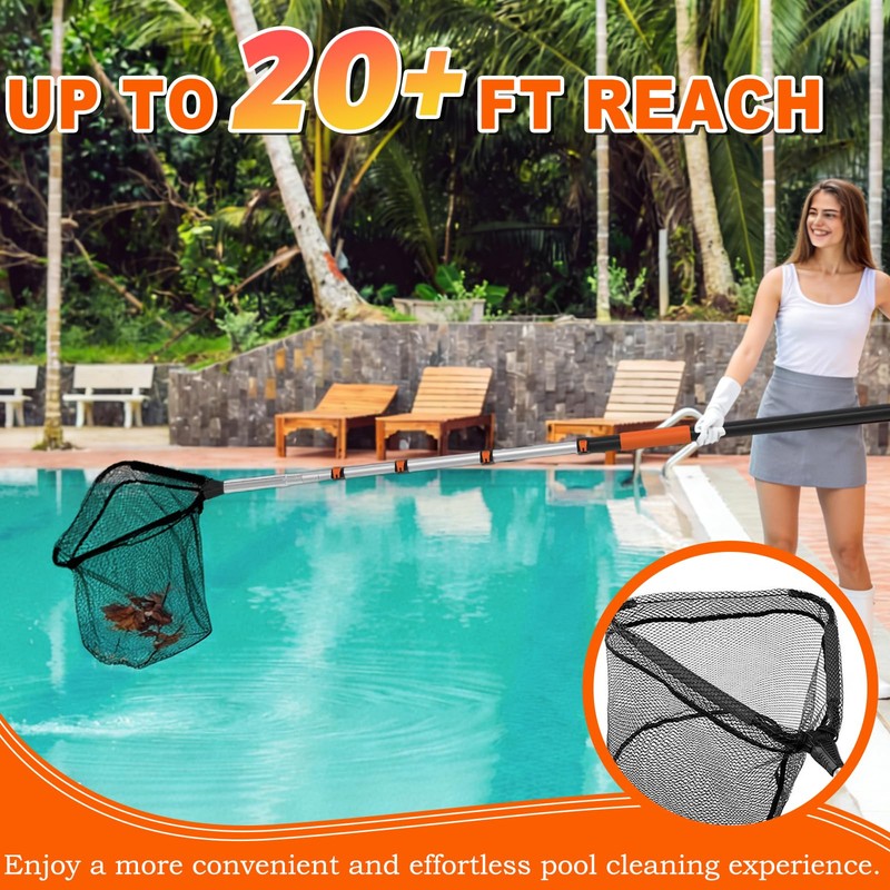 SISIUPASSIE 20FT Pool Skimmer Net with Pole, Foldable & Larger