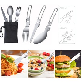 Camping Cookware Mess Kit, Cooking Gear for Outdoor, QUPZZE Cooking Equipment with Aluminum Pot and Pan Set, Stainless Steel Cup, Foldable Camping Pots for Hiking, Picnic, Campfire