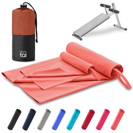 Blumtal Fitness Handtuch im 2er Set - Microfaser Sporthandtuch Fitnessstudio 180x90cm + Mikrofaser Handtuch 80x40cm - Microfaser Handtuch groß & klein - Gym Handtuch/Handtuch Mikrofaser - Coral - Rot