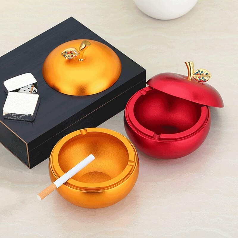 RitaPro Shop® Apple Shaped Ashtray, Red, Portable Ashtray with Lid,