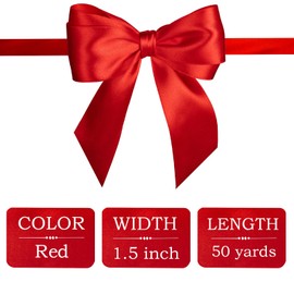 SHINIYUKI 1 1/2 Inch Red Satin Ribbon for Flower Bouquet, listones/Cinta para Flores eternas, Crafts, Gift Wrapping, 50 Yards