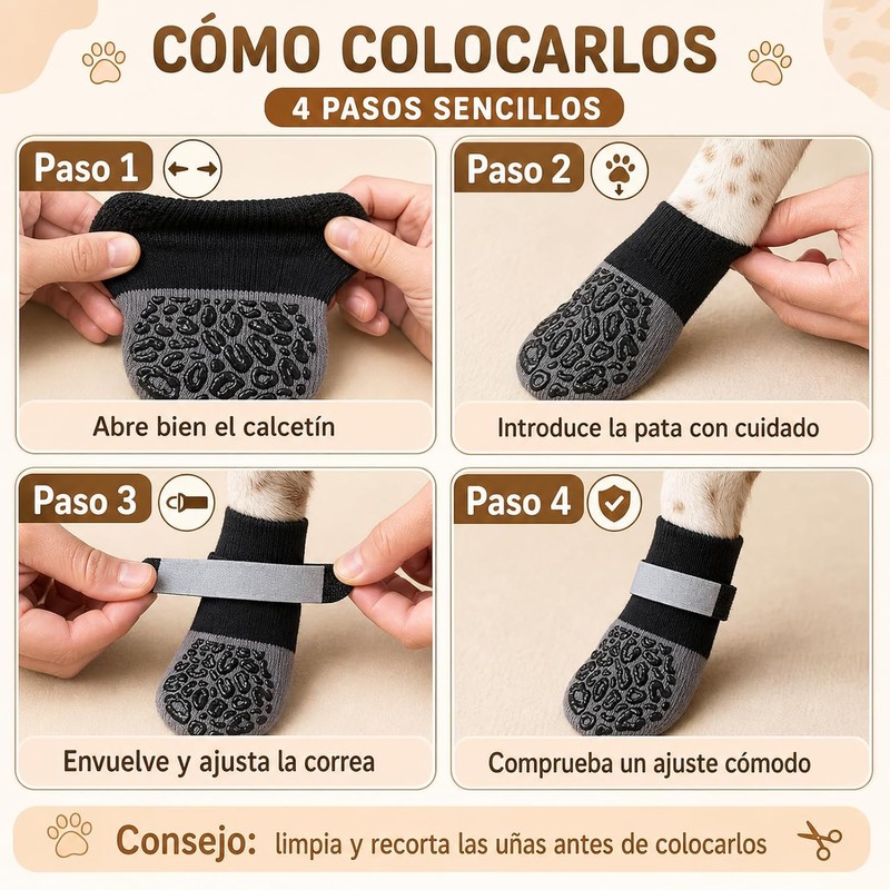 4 Calcetines Antideslizantes para Perros con Tira Reflectante Ajustable,S