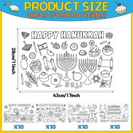 Sabary 40 Pcs Coloring Hanukkah Placemats Crafts Bulk for Kids Color Your Own Hanukkah Menorah Poster DIY Disposable Paper Mats Crafts for Kids Chanukah Holiday Party Home School Activities