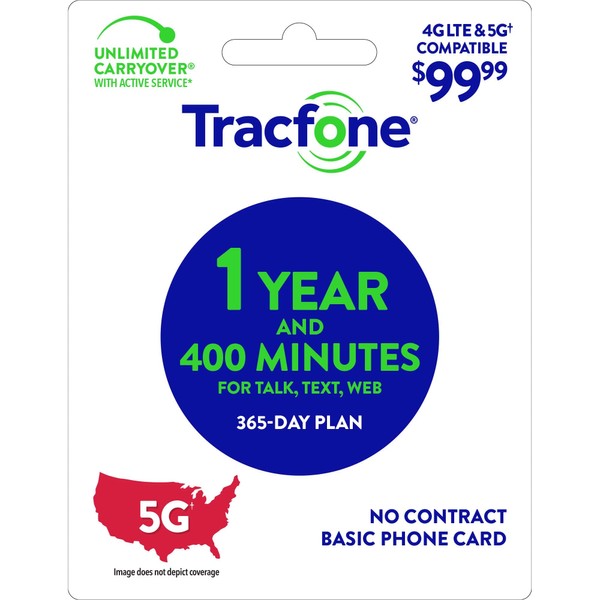 Tracfone $99.99 Basic Phone Plan, 400 Minutes, 365 Days [Physical Delivery]