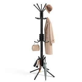 Outspurge Metal Coat Rack, Freestanding Coat Tree & Hall Tree with 15 Hooks, Sturdy Coat Rack Stand and Hat Rack, Coat Hanger for Entryway, Bedroom, Office for Jackets, Hats, Bags,Black