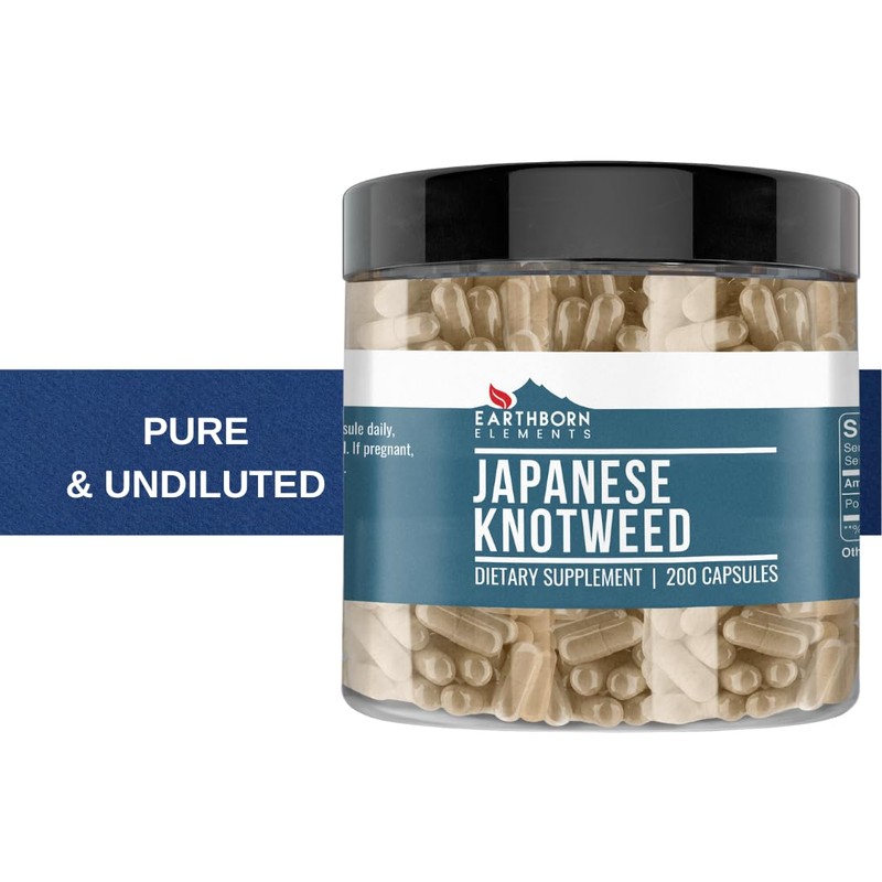 Earthborn Elements Japanese Knotweed Extract 200 Capsules, Pure & Undiluted,