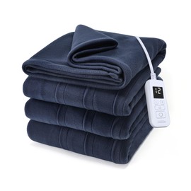 Sunbeam Royal Ultra Fleece Heated Electric Blanket Full Size, 84" x 72", 12 Heat Settings, 12-Hour Selectable Auto Shut-Off, Fast Heating, Machine Washable, Warm and Cozy, Indigo