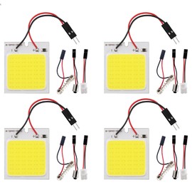 YM E-Bright 4-Pack White Led Panel Dome Light Lamp, COB 48-SMD Led Interior Car Lights Auto Dome Lights Interior with T10 /BA9S/ Festoon Adapters, DC-12V
