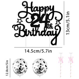 24th Geburtstag Kuchen Dekoration Kuchen Toppers Schwarz Zahl Kerzen Birthday Torten Dekoration Sternen Papierfächer Ballon Torte Toppers Kuchendeko für 24. Geburtstag Dekorationen Party Zubehör