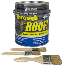 Through The Roof Sealant Clear Gallon Kit, Pack of 1 Gallon with 3 Brushes. Sticks to Most Building Materials Wet or Dry, Highly Elastic, Paintable
