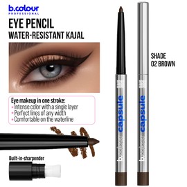 B.COLOUR PROFESSIONAL 02 Automatic Eye Pencil Brown Gel 24h Waterproof, Long Durability, Defined & Intense Eyes, for Sensitive Eyes, Includes Sharpener