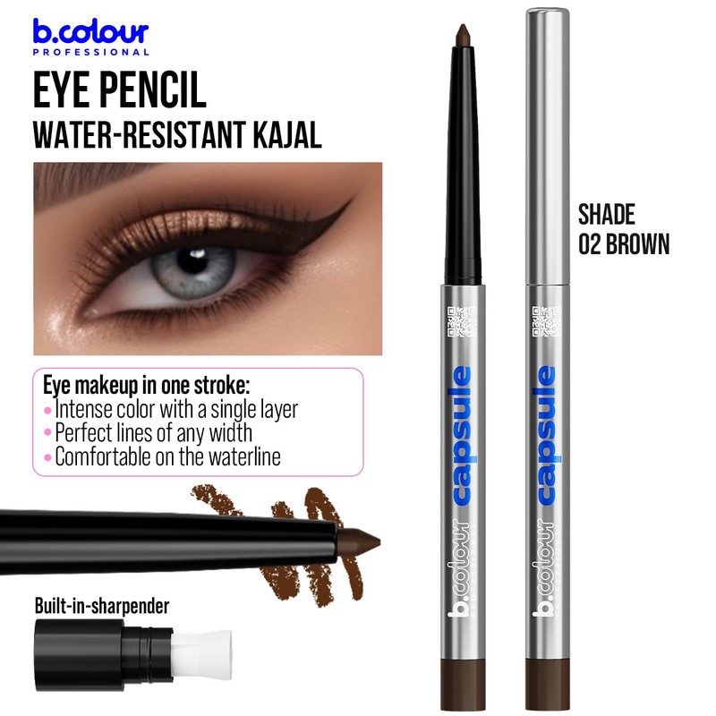 B.COLOUR PROFESSIONAL 02 Automatic Eye Pencil Brown Gel 24h Waterproof,