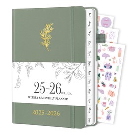 Planner 2025-2026, Weekly and Monthly Planner with Tabs from Jul 2025 - Jun 2026, A5 Hardcover Calendar Notebook with Date for School & Office Schedule, 5.8"×8.3", Sage Green