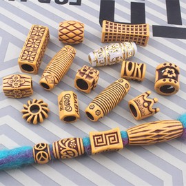 NAISKA 18PCS Hair Tube Beads Wooden Color Hair Beads Beard Beads Dreadlocks Beads DIY Hair Braid Accessories Hair Cuffs Clips Rings Hair Jewelry for Men and Women Braids Dreadlocks Accessories