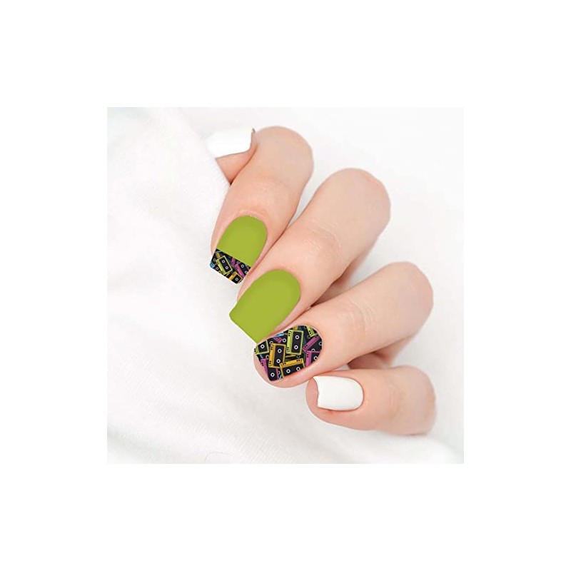 Retro 80's Cassettes Pattern Clear Water-Slide Nail Designs