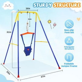 Baby Jumper with Stand, Infant Jumper for Indoor/Outdoor Play, Jumper for Baby 6-24 Months, Baby Jumpers and Bouncers with Adjustable Chain, Easy to Assemble & Store (Blue)