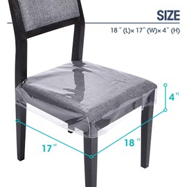 Zipcase 4 Pack Stain, Water and Kitty Scratch Resistant Clear Dining Chair Covers/Slipcovers Chair Protector Waterproof PVC Material, 17”D x 18”W x 4”H with Adjustable Belt Strap, Set of 4