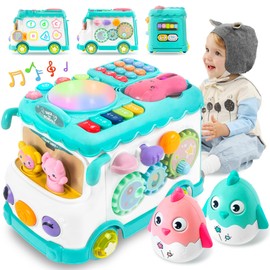 iFaveorr Toys for 1 Year Old Girl Gifts, 10-in-1 Montessori Toys Bus for Baby 6-12 12-18 Months, Educational Musical Learning Toddler Toy Age 1-2, 1st First Birthday Gifts for Girls and Boys, Blue