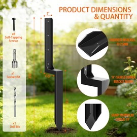 Fence Post Repair Kit Heavy Duty – Thickened Steel Fence Post Anchor Ground Spike, Fence Repair Kit Quick Fix Broken/Leaning Wood Fence Posts, Wooden Fence Post Stabilizer Stakes (2 Pack, Black)