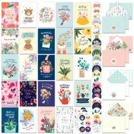 Decorably 24 Pack Assorted Get Well Cards with Envelopes & Stickers - 24 Unique Designs with Printed Message Inside Boxed Get Well Cards, 4x6in Get Well Cards for Men, Get Well Soon Card for Men