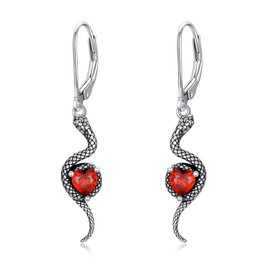 LONAGO Snake Earrings for Women 925 Sterling Silver Snake with Heart Cut Birthstone Drop Earrings (January)
