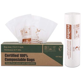 Primode Bolsas 100% compostables, bolsas de basura de 3 galones, 100 unidades, extra gruesas de 0,71 mil. ASTMD6400 bolsas de basura de cocina pequeñas, certificadas por BPI y TUV
