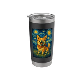 Starry Night Corgi Art Style Dog Painting Design Stainless Steel Insulated Tumbler