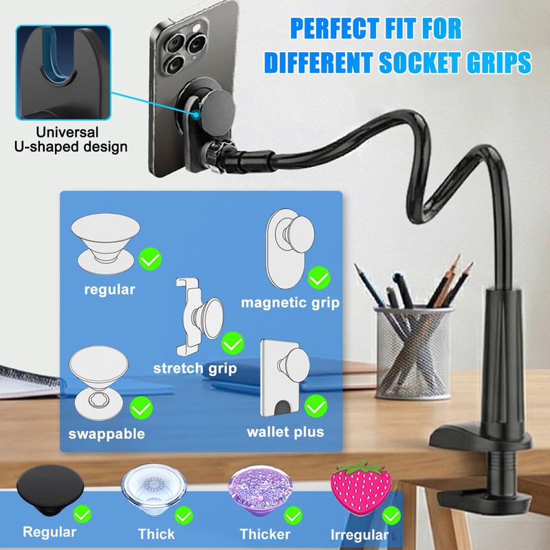 JCTRIWAY Gooseneck Phone Holder for Pop Socket Flexible Desktop Phone