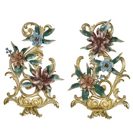 Abylissa Floral Candle Metal Wall Sconce Set of Two | Hand-Finished and Hand-Dyed with Pastel-Hued Alcohol Ink | Shimmering Metallic Gold Leaf | Openwork, Dimensional Flower Wall Candleholder Set of 2