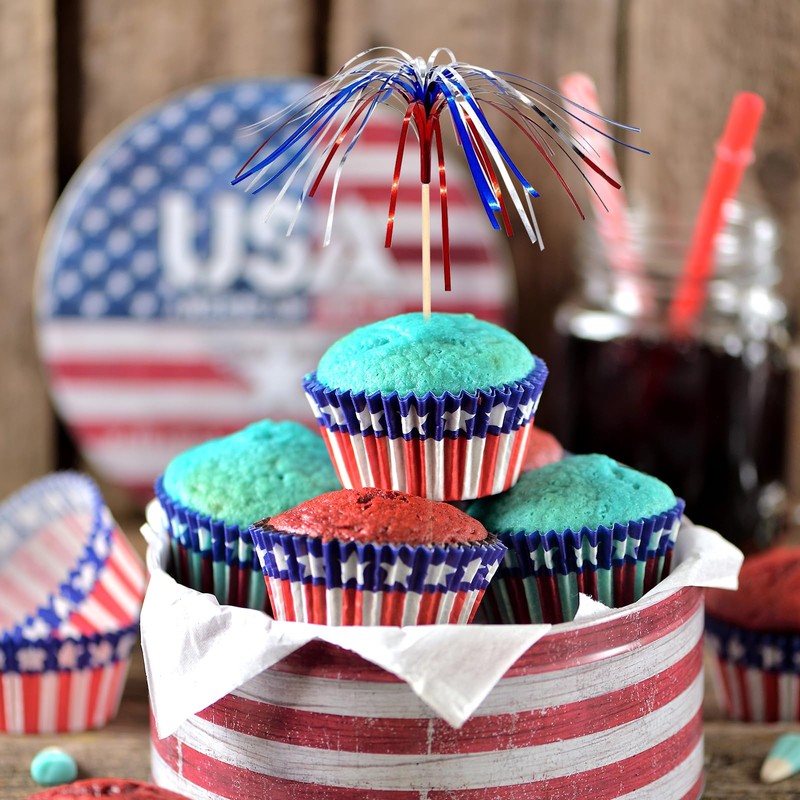 100pcs 4th of July Cocktail Picks Red White Blue Firework