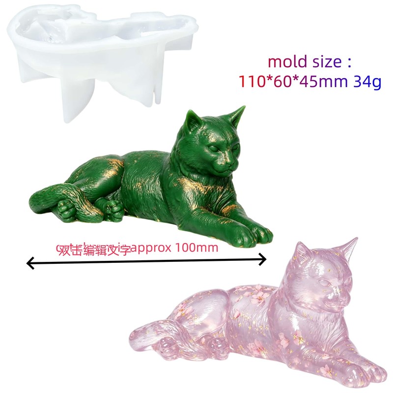 Realistic Lie Prone Cat Silicone Mold,3D Resting Kitten Figurine Mold