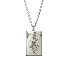 Fuqimanman2020 Stainless Steel Tarot Cards Necklace Silver Vintage Tarot Jewelry Good Luck Amulet Pendants Necklace for Women Girls Men Boys Teens, Metal, No Gemstone