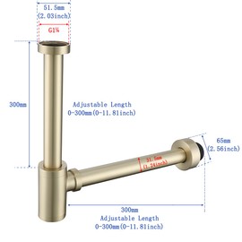 Bottle P Trap 1 1/4 with 11.81 inch Slip Joint Extension Tube for Basin Sink Waste Drain Solid Brass P Trap Kit,SW-83888BG-L.