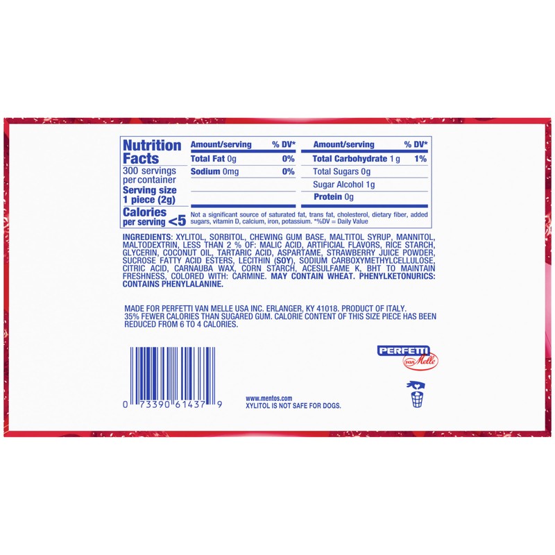 Mentos Pure Fresh Holiday Sugar-Free Chewing Gum with Xylitol, Strawberry,