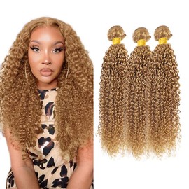 Blonde Bundles Color 27 Kinky Curly Bundle 18 20 22 Inch Peruvian Virgin Hair 3 Bundles Honey Blonde Curly Bundle Soft Hair Extensions