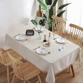 meioro Tablecloth Rectangle Linen Fabric Table Clothes 47 x 63 Inch - Dining Room Table Cover, Tassels Table Cloth - Easy Care, Farmhouse Kitchen Tablecloth Indoor Outdoor, All Season