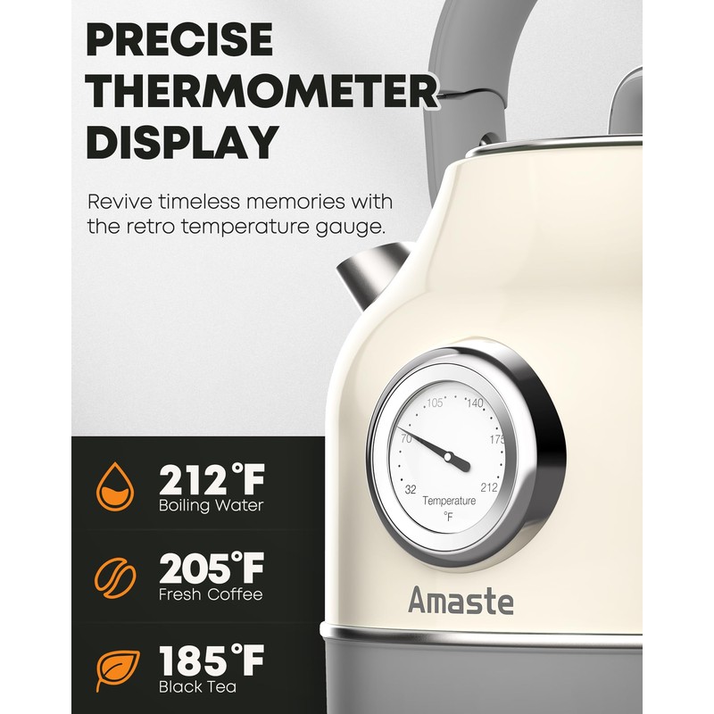 Amaste Electric Kettle, Retro Electric Tea Kettle With Thermometer, 57