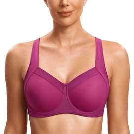 SYROKAN Women's Strong Support Sports Bra - Mesh with Underwire Racer Back Without Inserts Fitness Running Jogging Bra, Magenta Purple