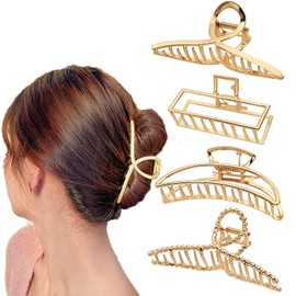 Large Metal Hair Clip, Non-Slip Claw Clips, Hair Clips for Women, Girls, Hair Clips for Women, Thick, Thin, Long Hair, Fashionable Hair Styling Accessories for Women and Girls (Golden)
