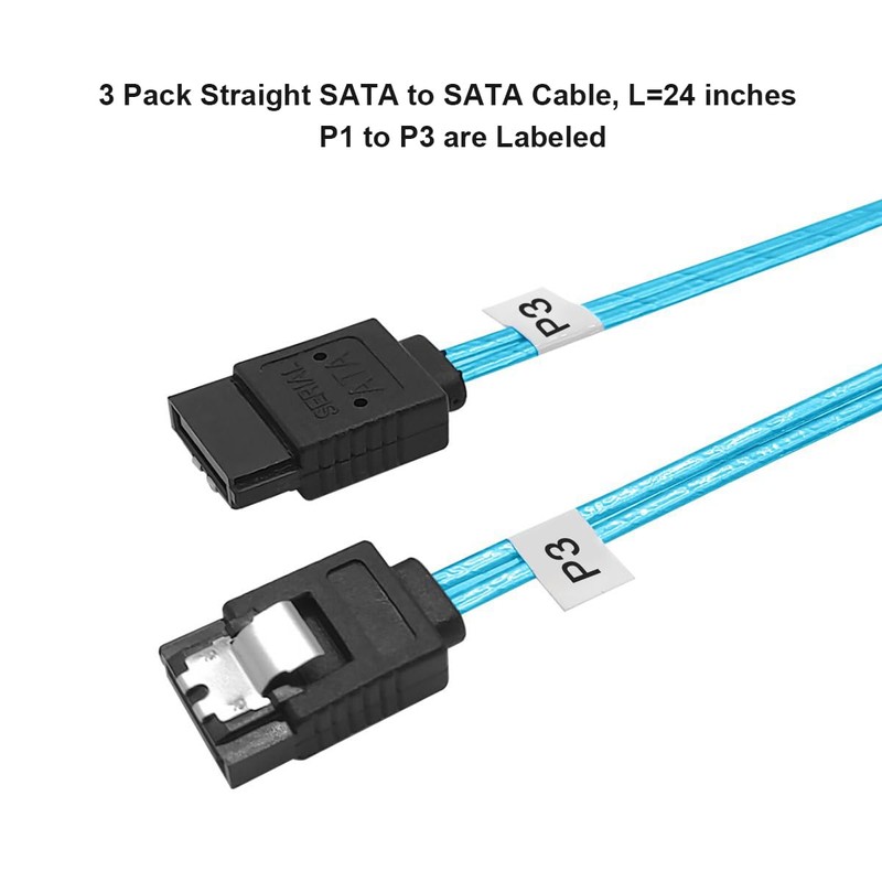 ADCAUDX SATA-III Cable:24 Inches,3 Pack SATA 6Gbps Cables Flexible SATA