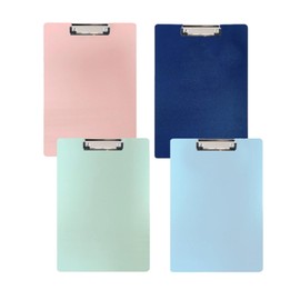 BEANPRECOY 4 Pcs A4 Plastic Clipboard, 12.5 x 9 Inch Office Clipboard, Coloured Clip Board, Portable Clip Board with Low Profile Clip, Hanging Clipboard for Home, Office, School