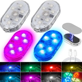 Car LED Lights Interior Magnetic Auto Interior lighting USB Rechargeable Portable LED Lights Car Night Reading Car Ambient Lighting 7 Colors (4 Pcs, 1.06 x 2.08 x 0.31 Inch)