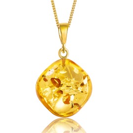 Amber by Mazukna - Baltic Amber Pendant for Women, Sparkling Amber Drop, Gold Plated Sterling Silver ag925 18inch Necklace - Cognac Color Jewelry for Ladies