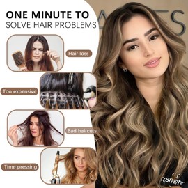 20 Inch Synthetic Hair Extensions Medium Brown Highlighted Yellow-ish Blonde Clip in Hair Extensions Thick and Full 4Pcs Long Wavy Soft Synthetic Hairpieces for Women