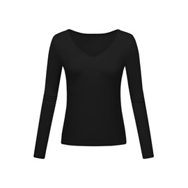 Long Sleeve Tee Shirts for Womens Black Going Out Tops V Neck Y2K Soft Lightweight Fall Clothes for Women 2025 (Black Large)